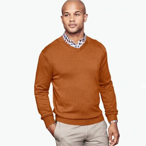 Johnston & Murphy Men’s V Neck Orange Sweater Silk Angora Blend Knit Size XXL